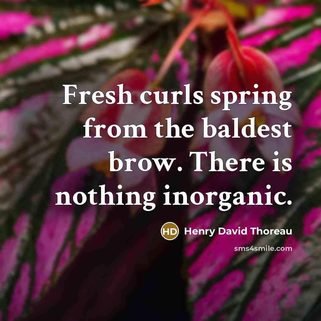 “Fresh curls spring from the baldest brow. There is nothing inorganic.” quote by Henry David Thoreau