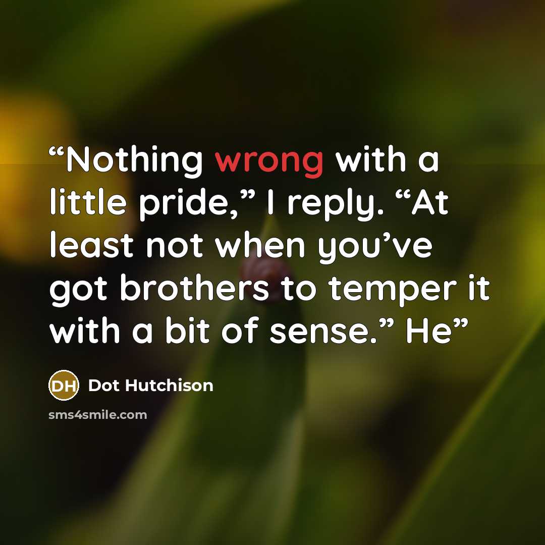“Nothing wrong with a little pride,” I reply. “At least not when you’ve got brothers to temper it with a bit of sense.” He” quote by Dot Hutchison