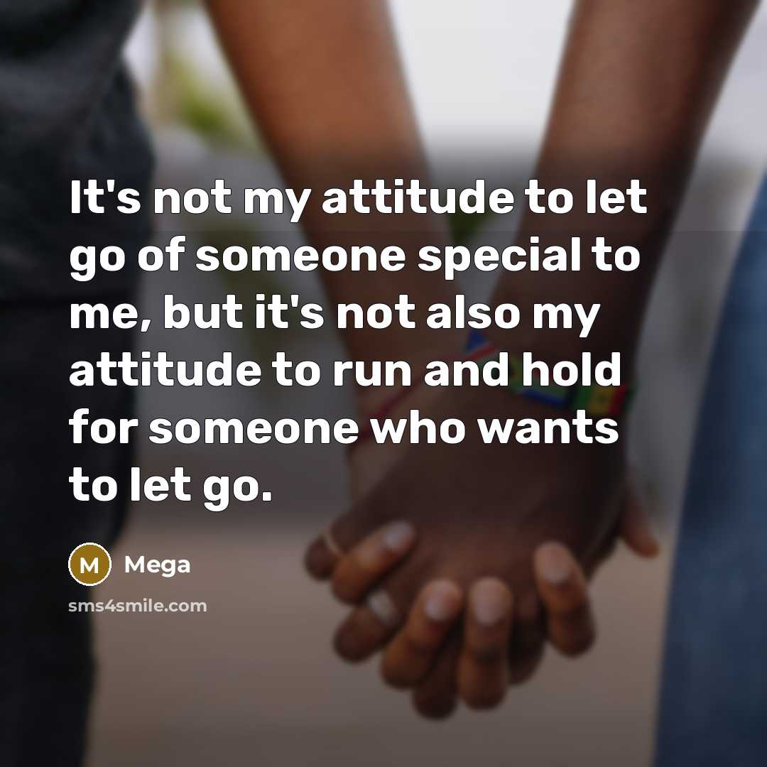 “It's not my attitude to let go of someone special to me, but it's not also my attitude to run and hold for someone who wants to let go.” quote by Mega