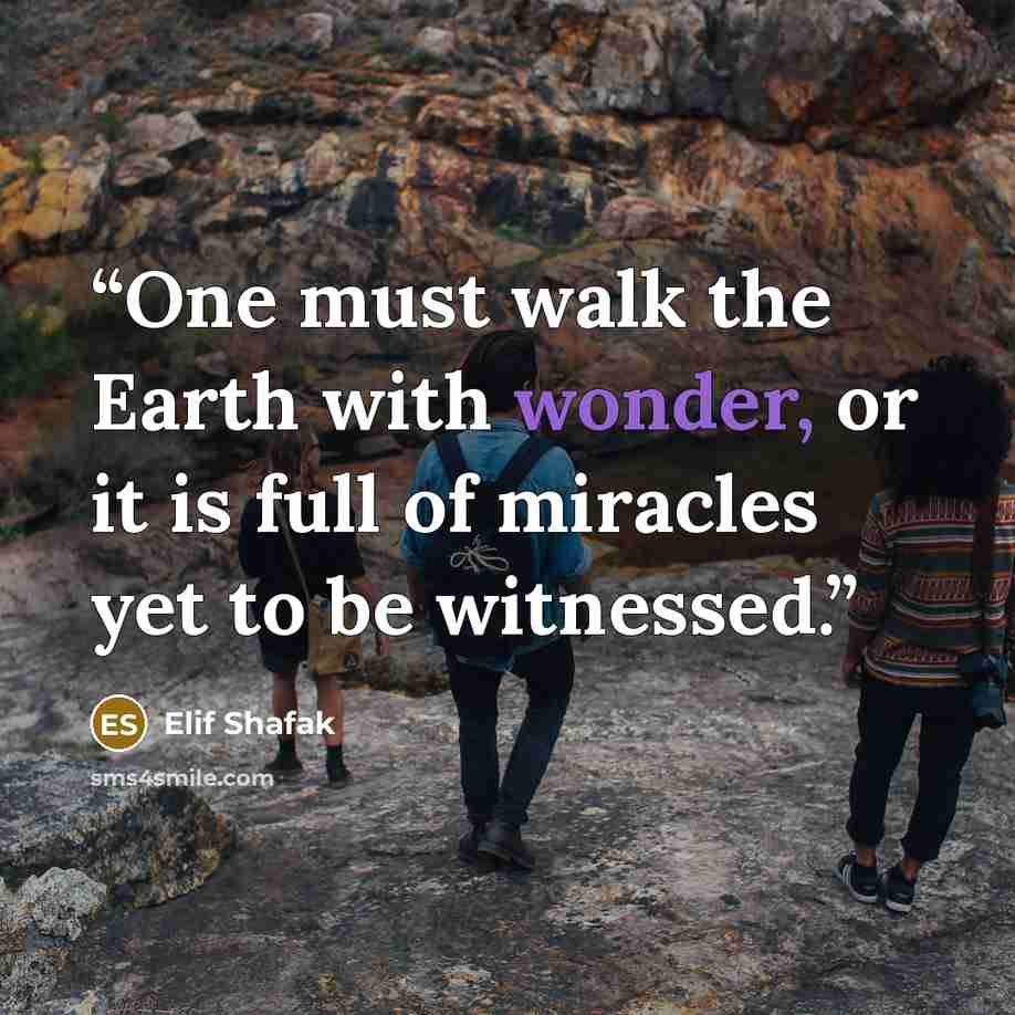 “One must walk the Earth with wonder, or it is full of miracles yet to be witnessed.” quote by Elif Shafak