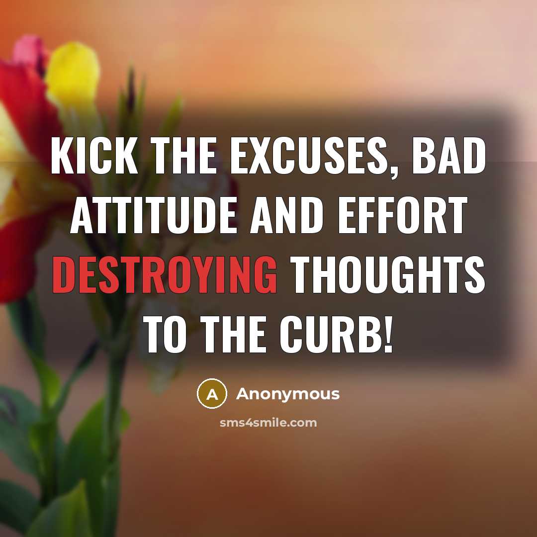 “Kick the excuses, bad attitude and effort destroying thoughts to the curb!” quote by Anonymous