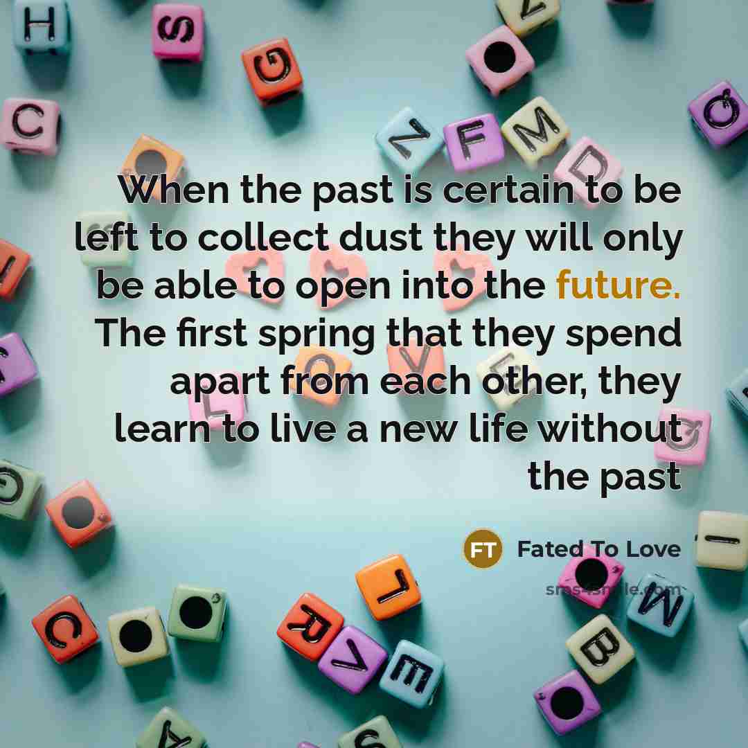 “When the past is certain to be left to collect dust they will only be able to open into the future. The first spring that they spend apart from each other, they learn to live a new life without the past” quote by Fated To Love