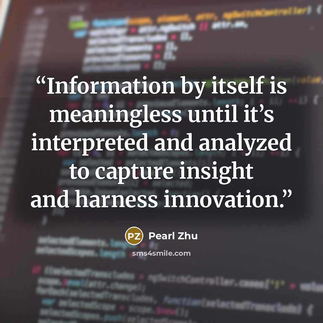 “Information by itself is meaningless until it’s interpreted and analyzed to capture insight and harness innovation.” quote by Pearl Zhu