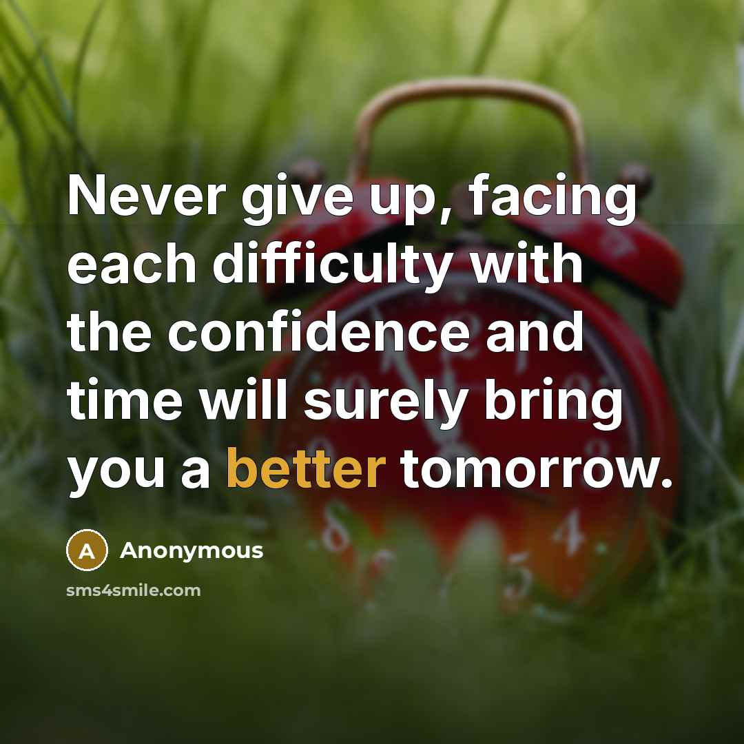 “Never give up, facing each difficulty with the confidence and time will surely bring you a better tomorrow.” quote by Anonymous