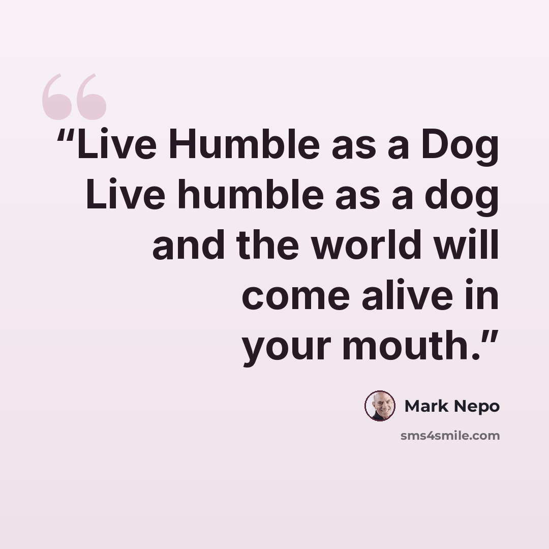 “Live Humble as a Dog Live humble as a dog and the world will come alive in your mouth.” quote by Mark Nepo