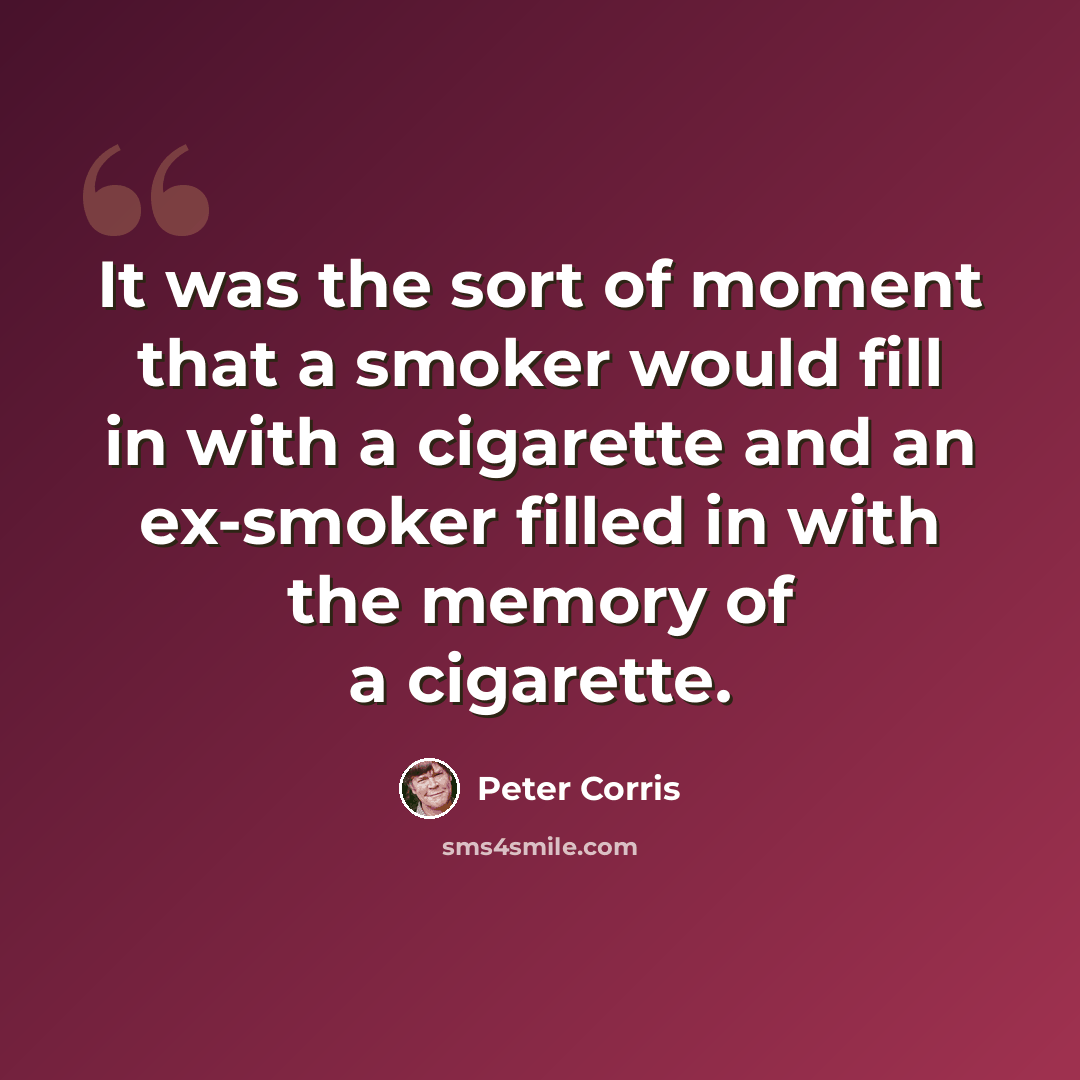 “It was the sort of moment that a smoker would fill in with a cigarette and an ex-smoker filled in with the memory of a cigarette.” quote by Peter Corris
