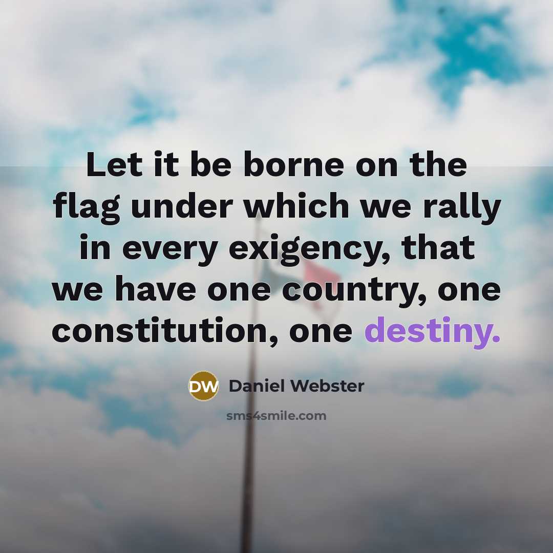 “Let it be borne on the flag under which we rally in every exigency, that we have one country, one constitution, one destiny.” quote by Daniel Webster