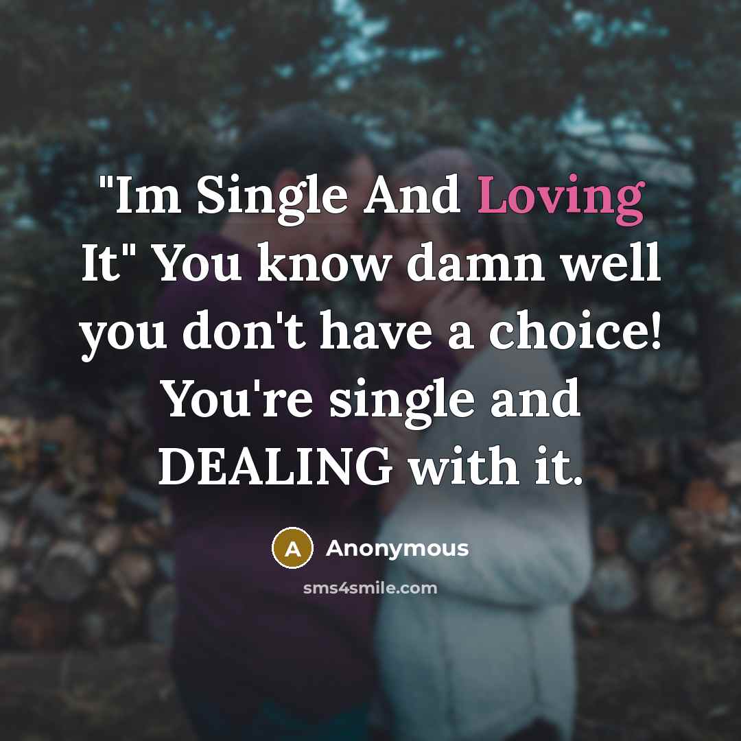 “"Im Single And Loving It" You know damn well you don't have a choice! You're single and DEALING with it.” quote by Anonymous