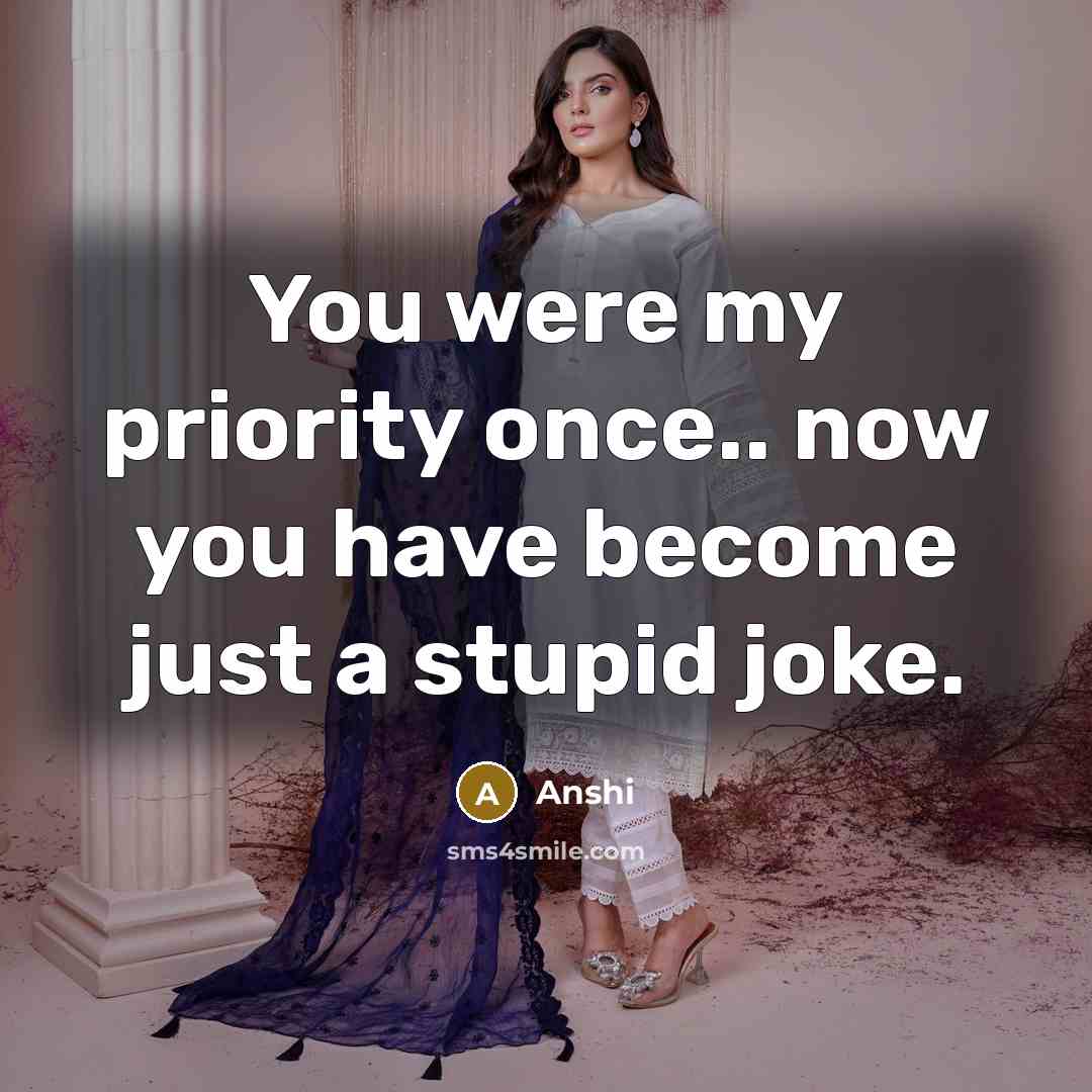 “You were my priority once.. now you have become just a stupid joke.” quote by Anshi