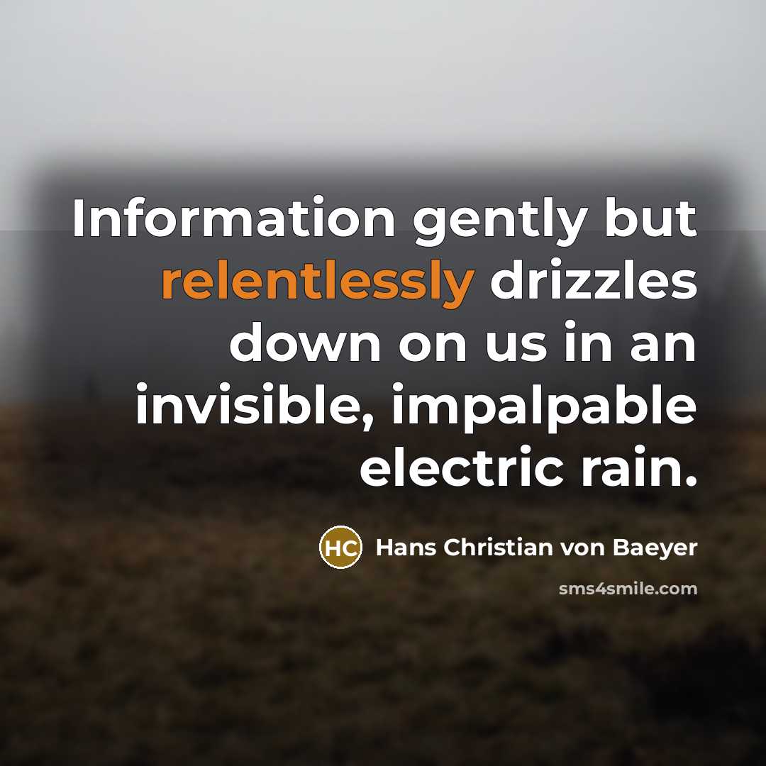 “Information gently but relentlessly drizzles down on us in an invisible, impalpable electric rain.” quote by Hans Christian von Baeyer
