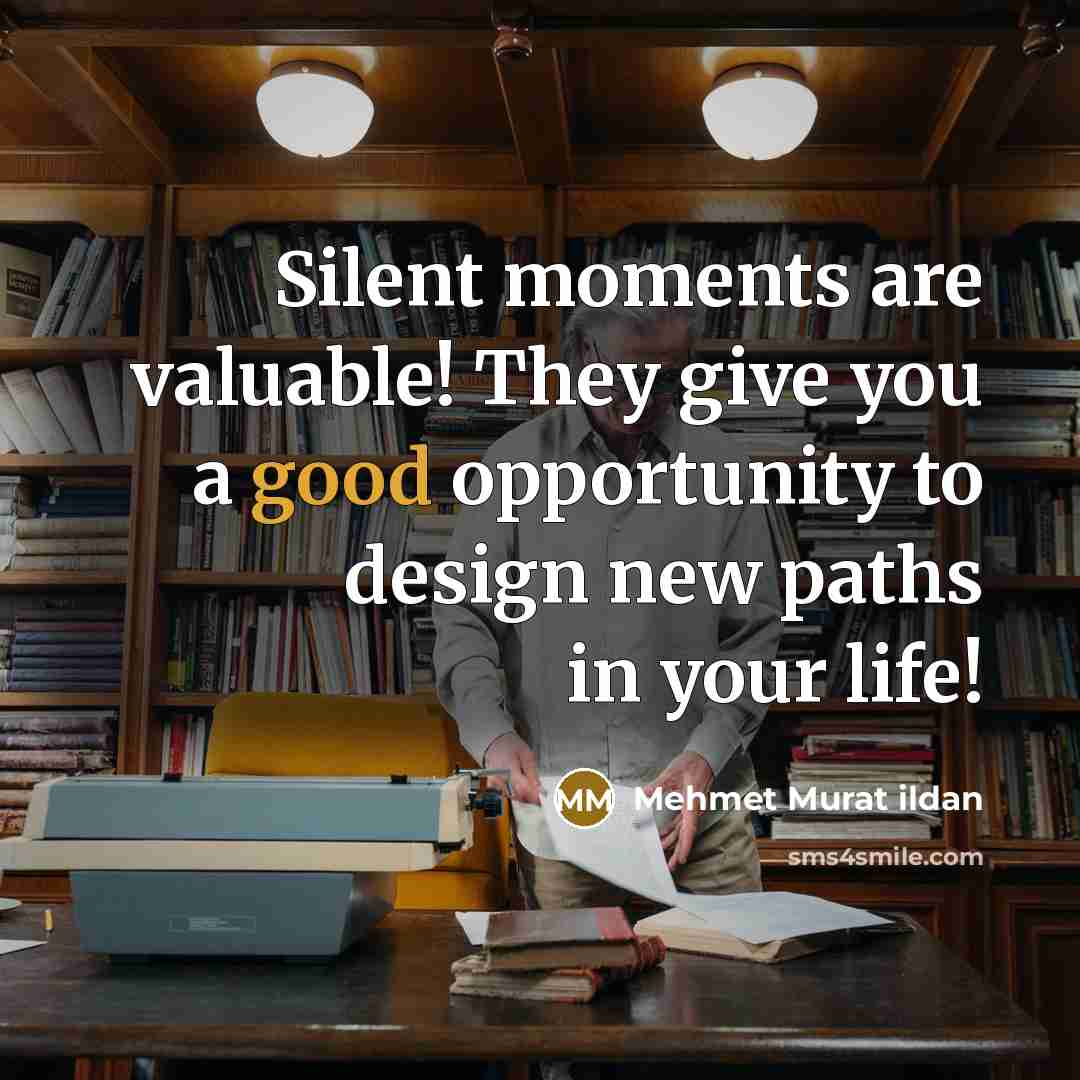 “Silent moments are valuable! They give you a good opportunity to design new paths in your life!” quote by Mehmet Murat Ildan