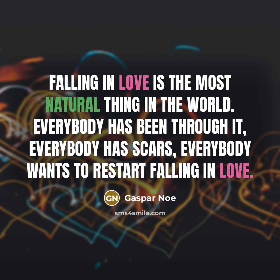 “falling in love is the most natural thing in the world. Everybody has been through it, everybody has scars, everybody wants to restart falling in love.” quote by Gaspar Noe