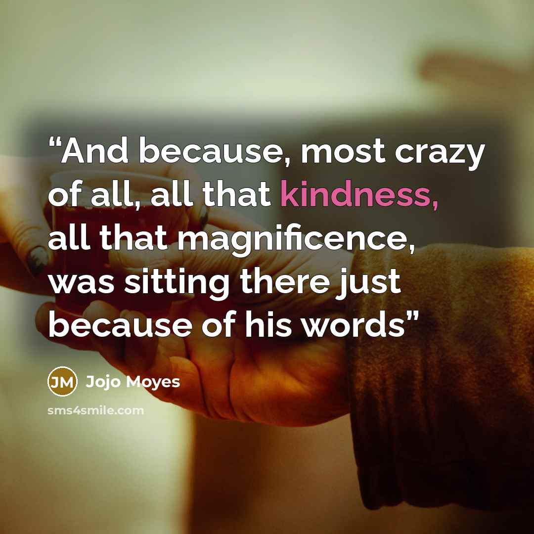 “And because, most crazy of all, all that kindness, all that magnificence, was sitting there just because of his words” quote by Jojo Moyes