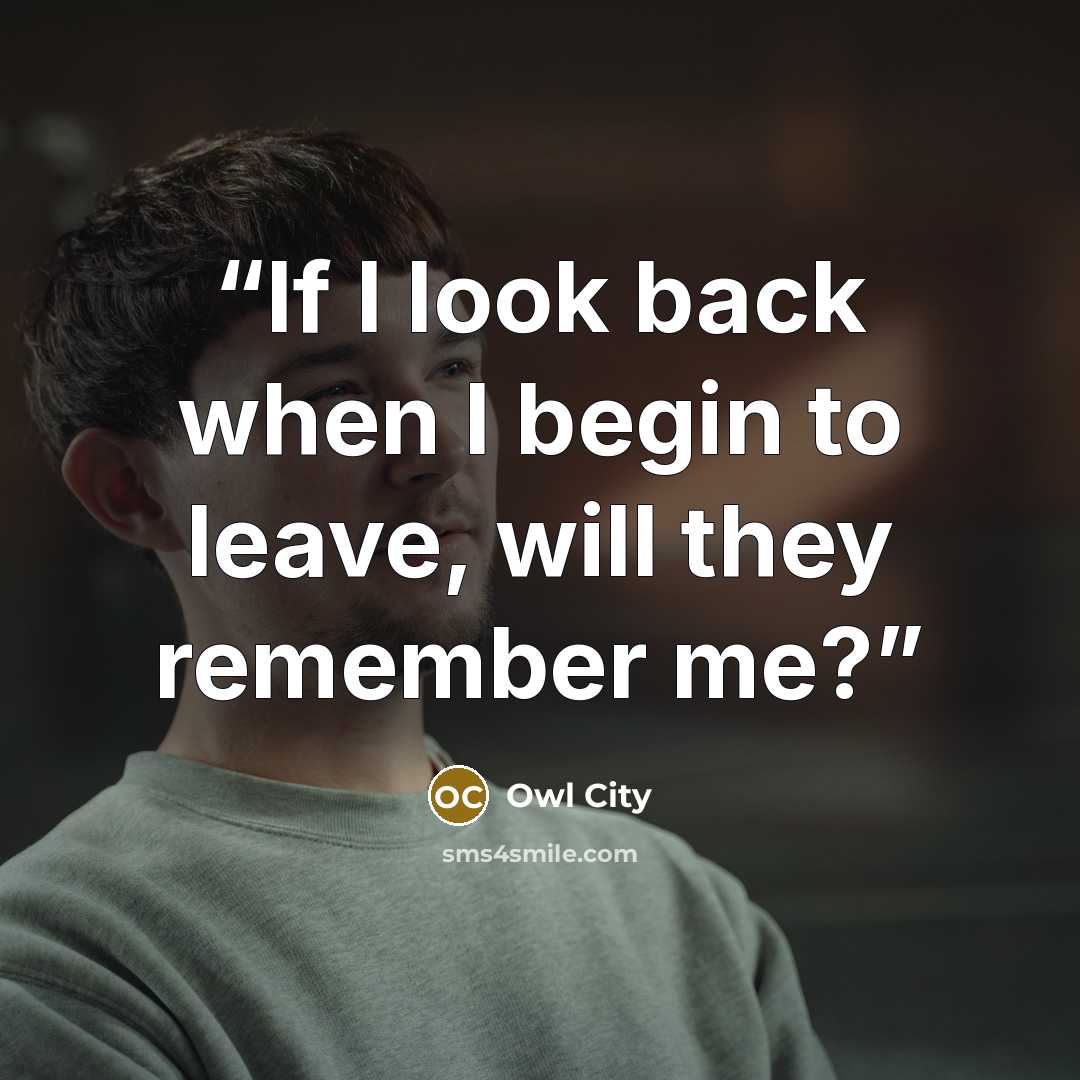 “If I look back when I begin to leave, will they remember me?” quote by Owl City