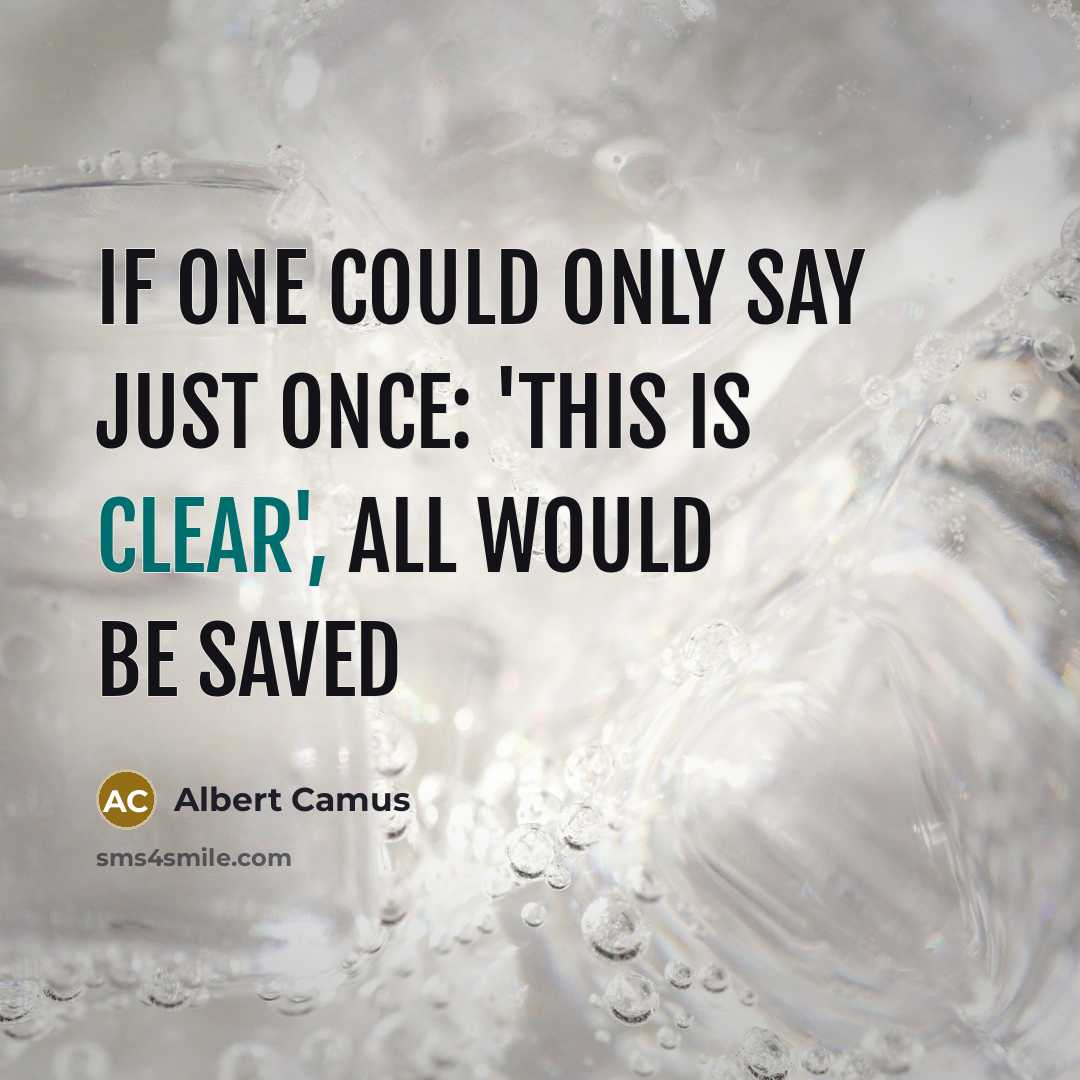 “If one could only say just once: 'this is clear', all would be saved” quote by Albert Camus