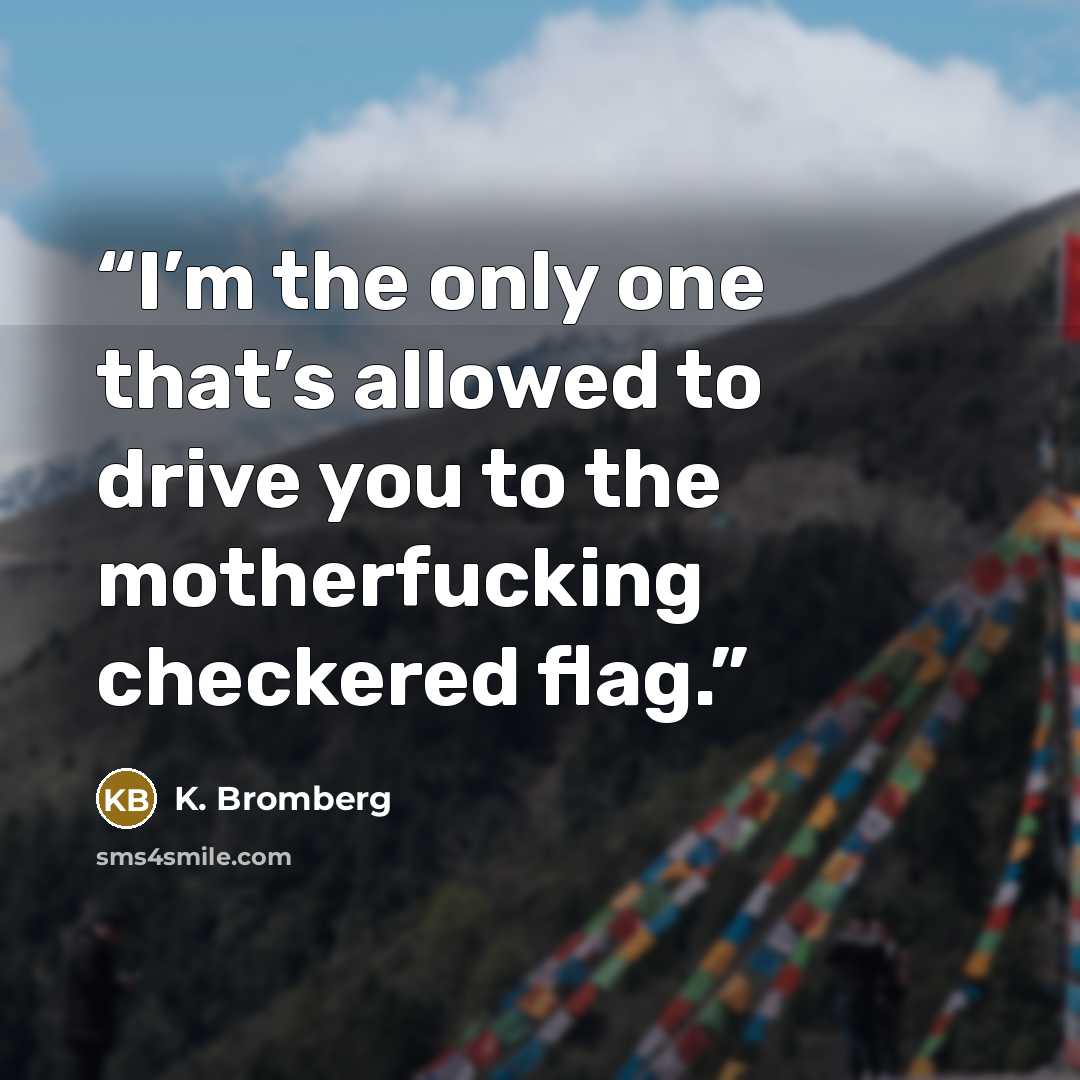 “I’m the only one that’s allowed to drive you to the motherfucking checkered flag.” quote by K. Bromberg
