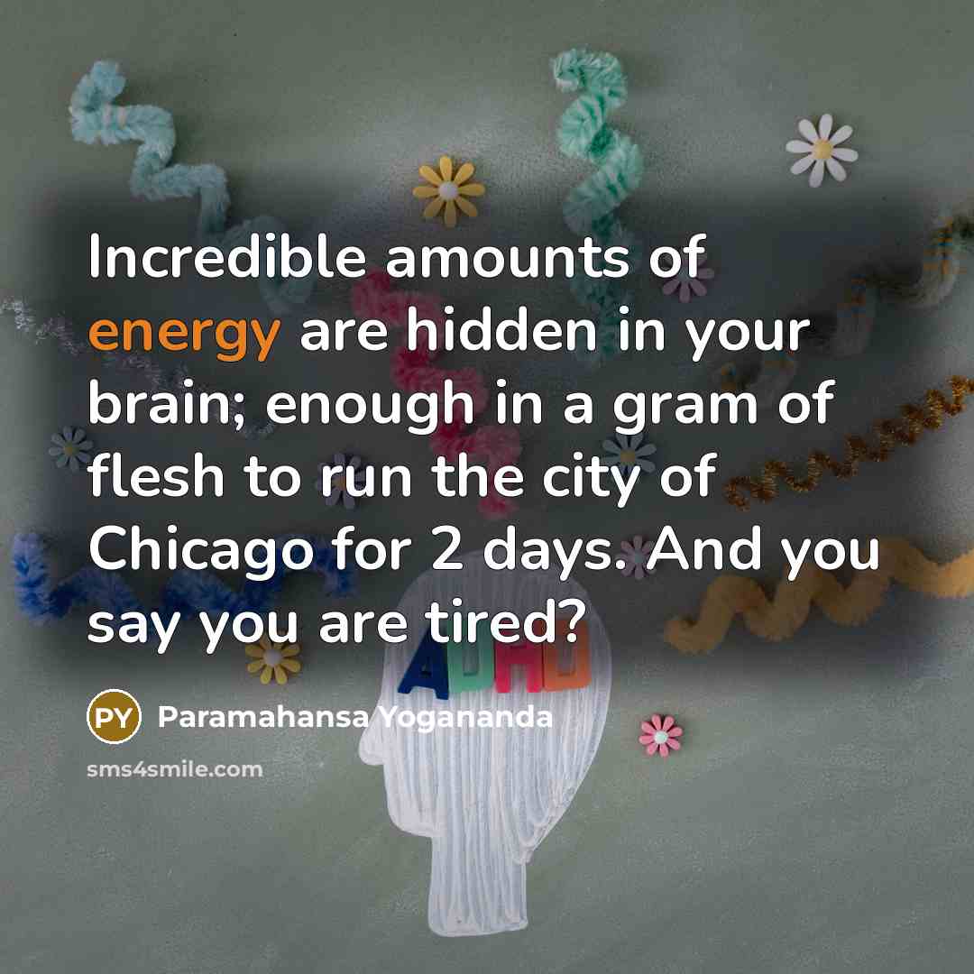 “Incredible amounts of energy are hidden in your brain; enough in a gram of flesh to run the city of Chicago for 2 days. And you say you are tired?” quote by Paramahansa Yogananda