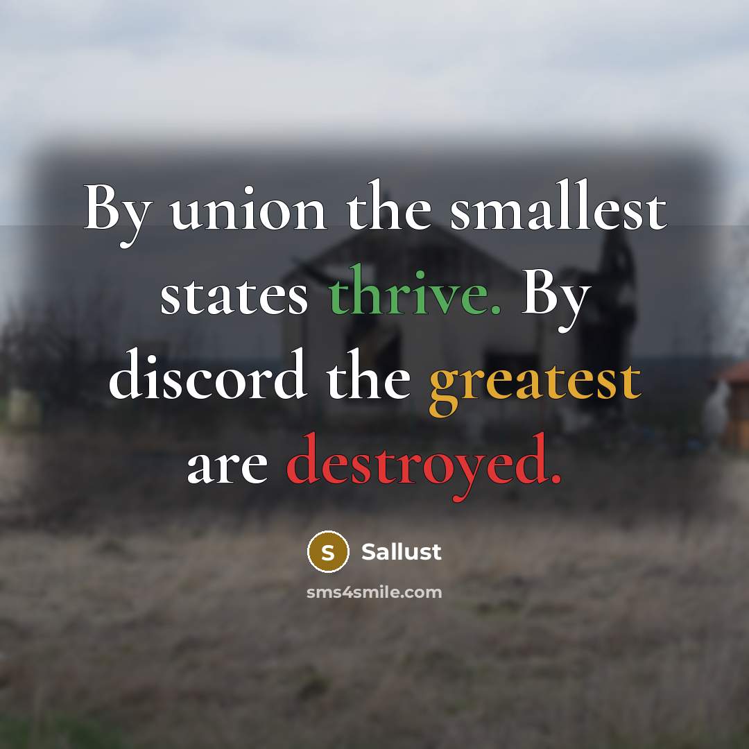 “By union the smallest states thrive. By discord the greatest are destroyed.” quote by Sallust
