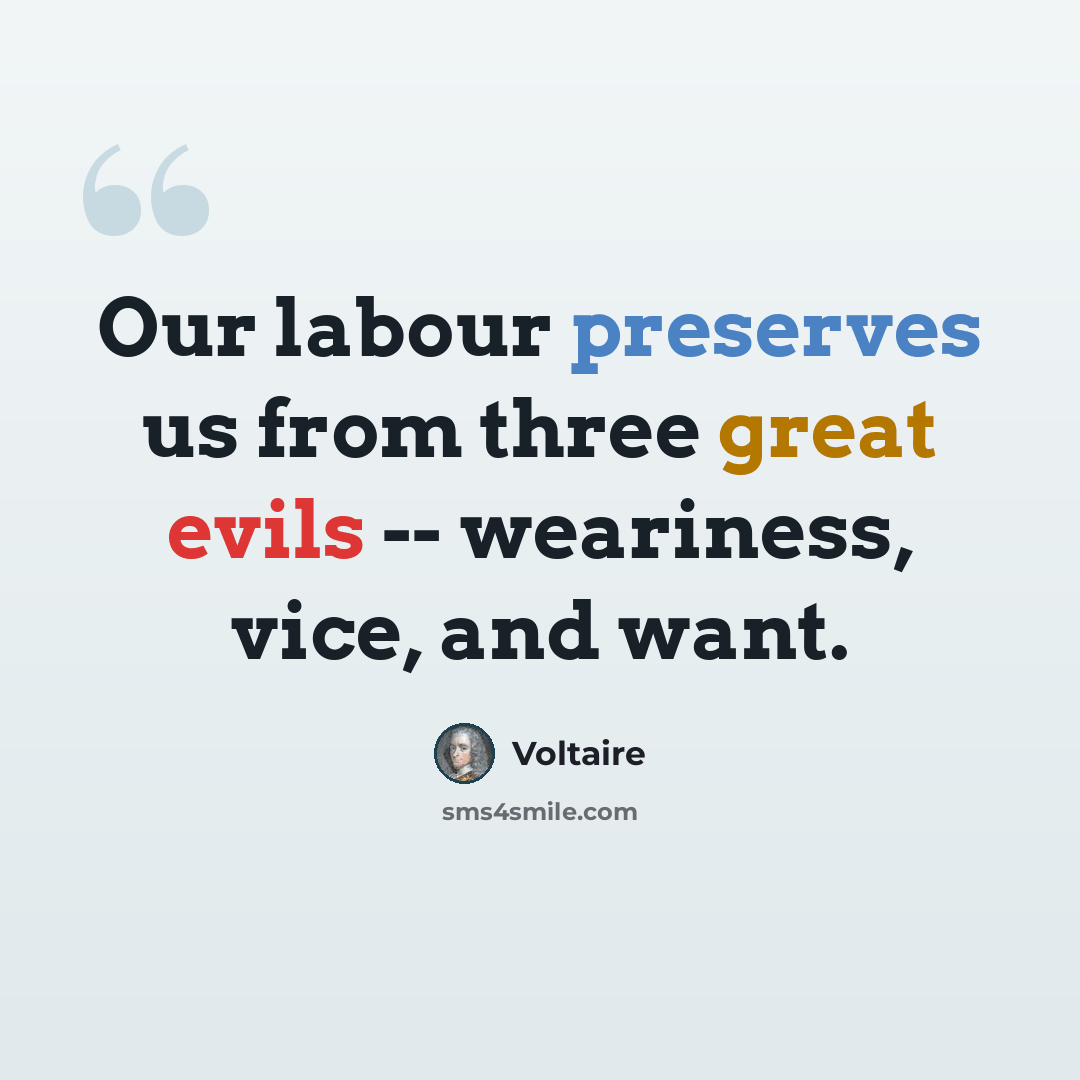 “Our labour preserves us from three great evils -- weariness, vice, and want.” quote by Voltaire