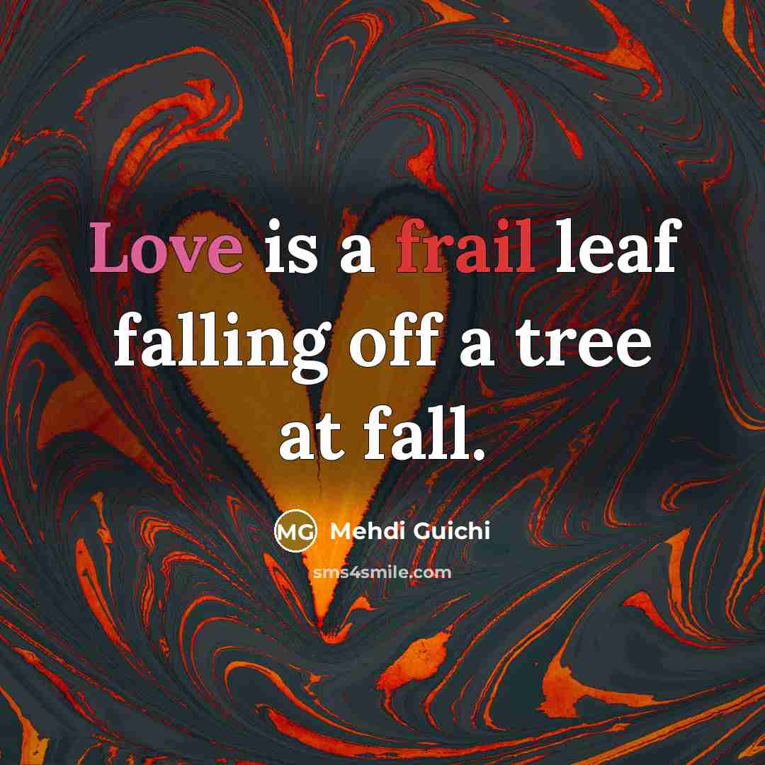 “Love is a frail leaf falling off a tree at fall.” quote by Mehdi Guichi