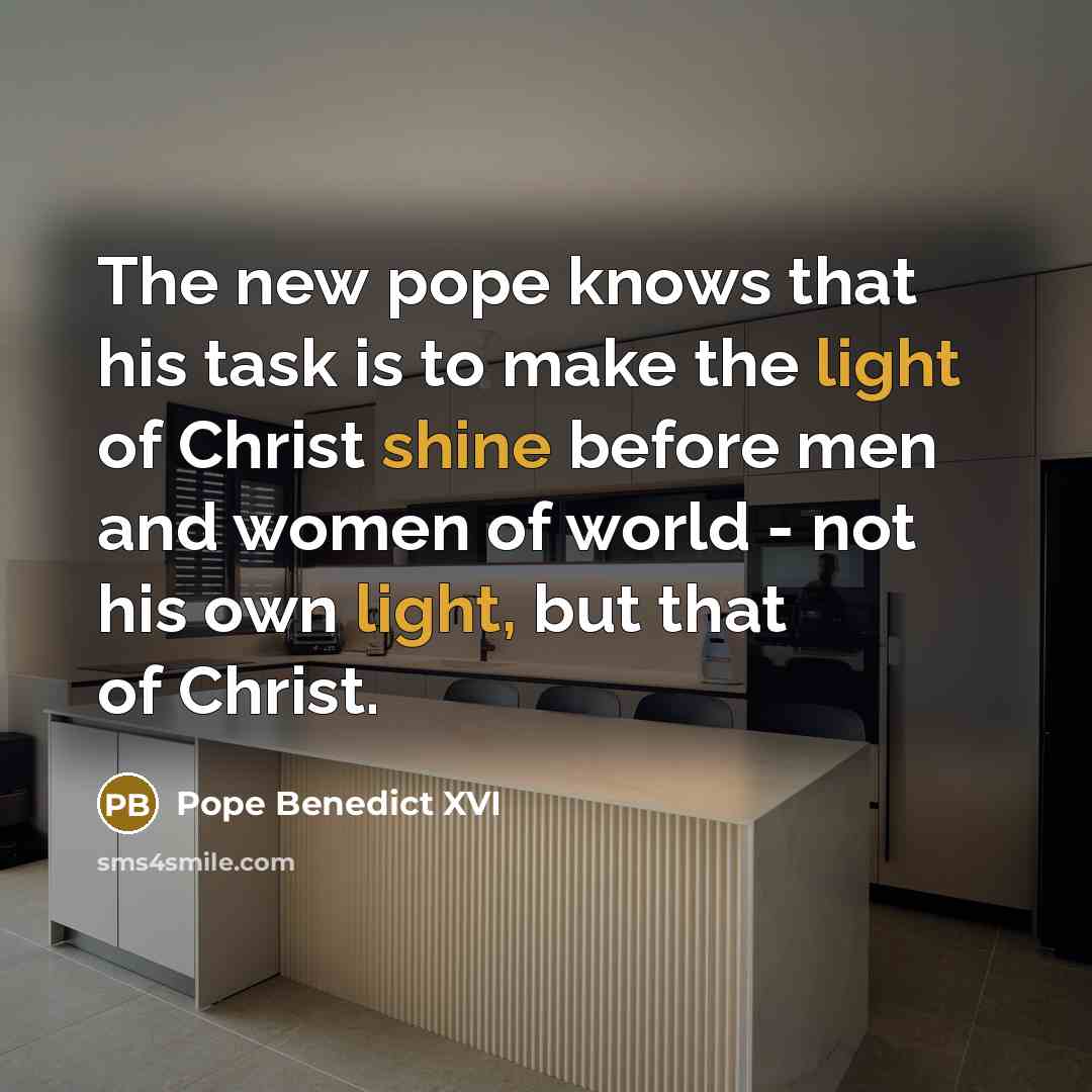 “The new pope knows that his task is to make the light of Christ shine before men and women of world - not his own light, but that of Christ.” quote by Pope Benedict XVI