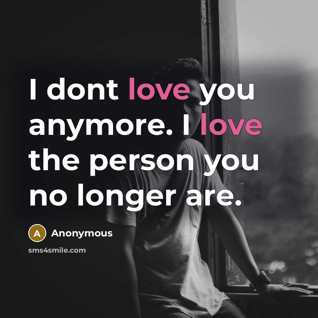 “I dont love you anymore. I love the person you no longer are.” quote by Anonymous