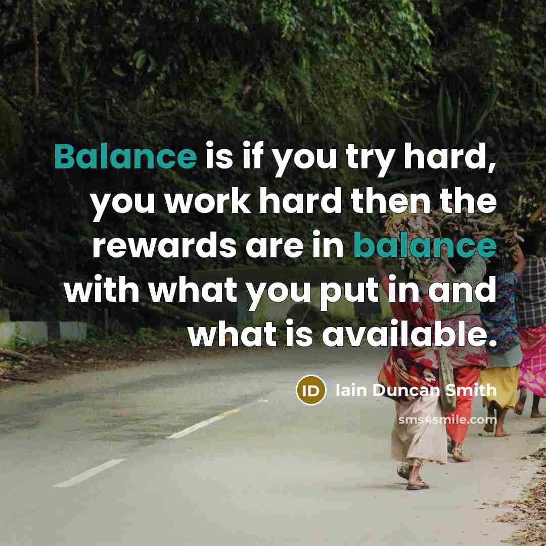 “Balance is if you try hard, you work hard then the rewards are in balance with what you put in and what is available.” quote by Iain Duncan Smith