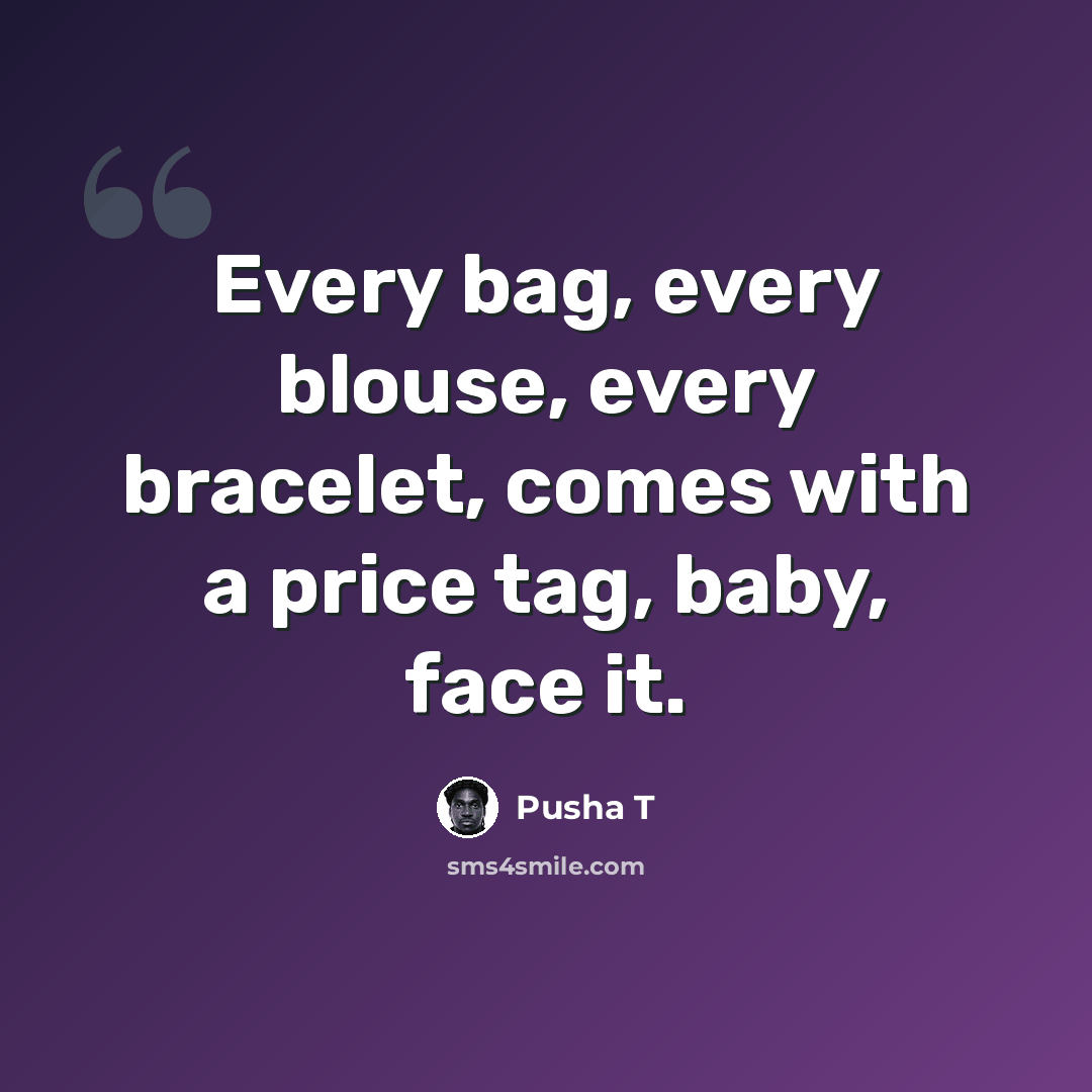 “Every bag, every blouse, every bracelet, comes with a price tag, baby, face it.” quote by Pusha T
