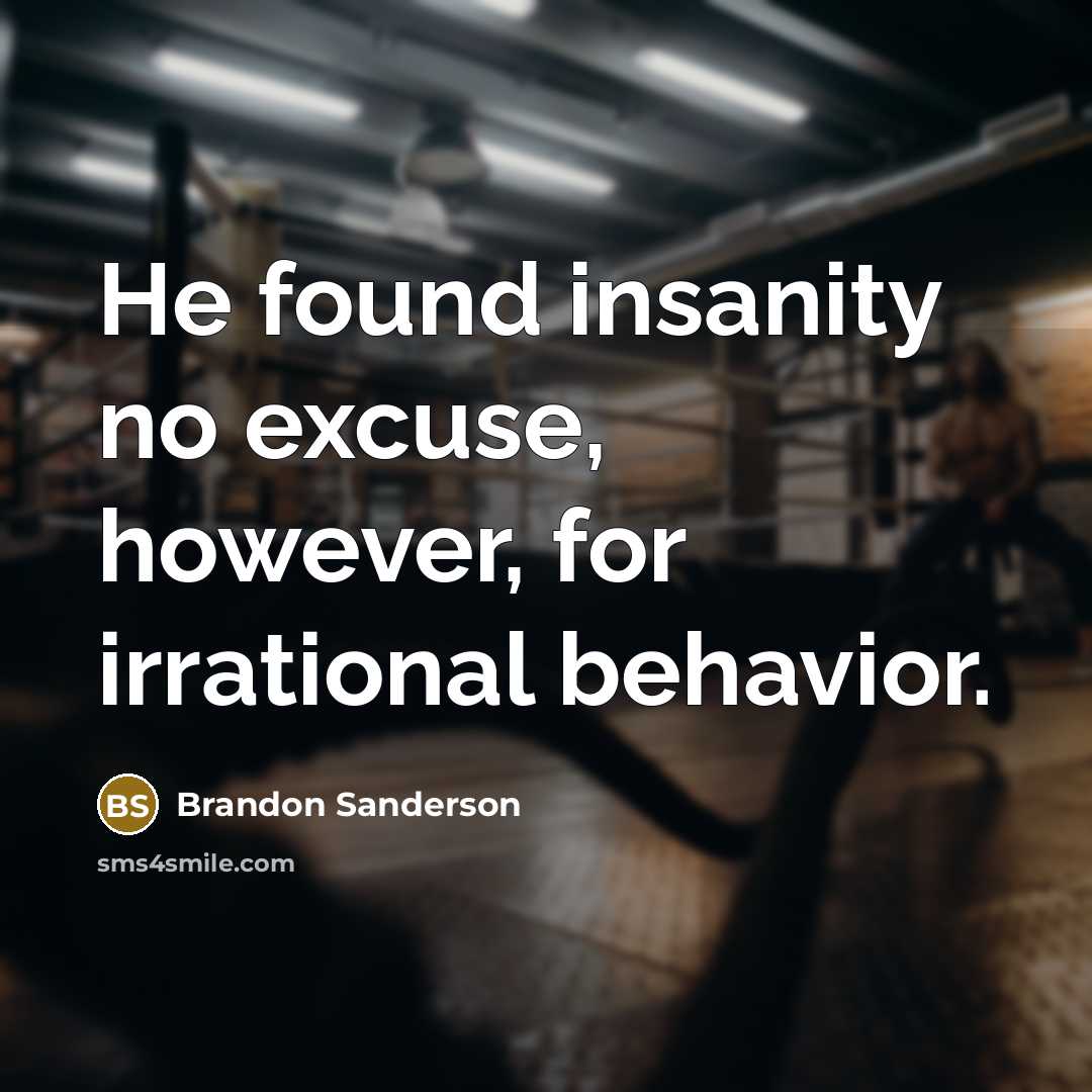 “He found insanity no excuse, however, for irrational behavior.” quote by Brandon Sanderson