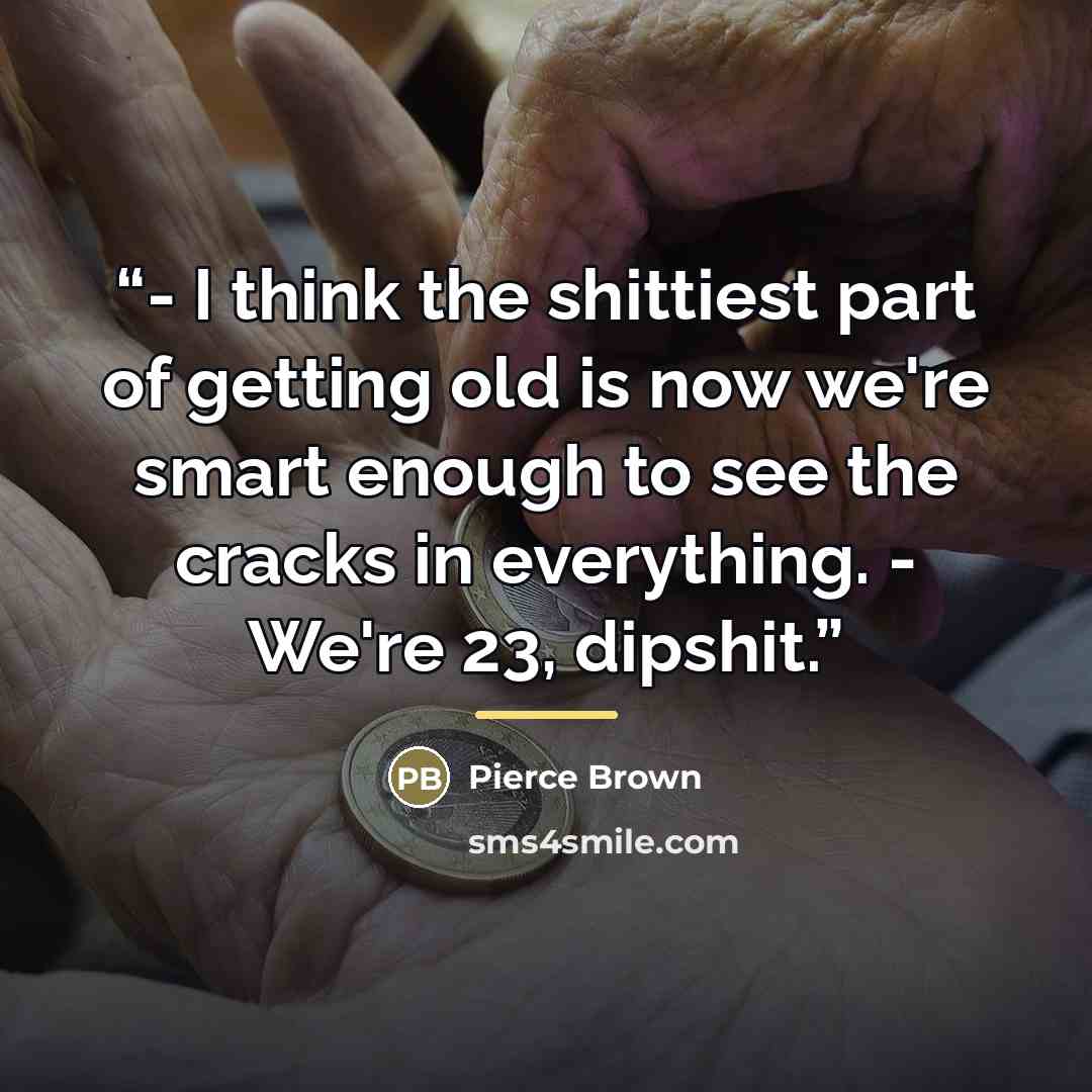 “- I think the shittiest part of getting old is now we're smart enough to see the cracks in everything. - We're 23, dipshit.” quote by Pierce Brown