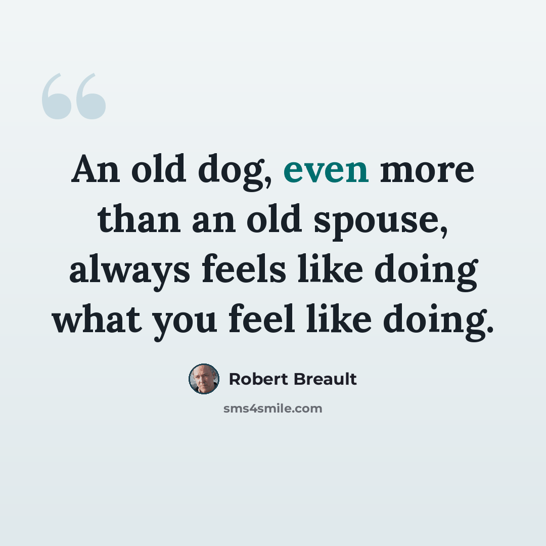“An old dog, even more than an old spouse, always feels like doing what you feel like doing.” quote by Robert Breault
