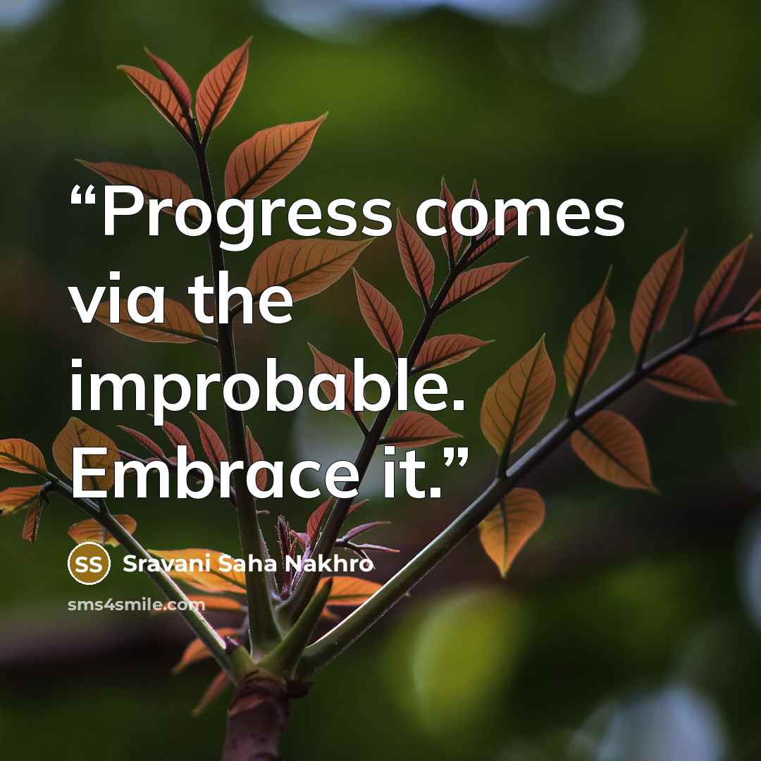 “Progress comes via the improbable. Embrace it.” quote by Sravani Saha Nakhro