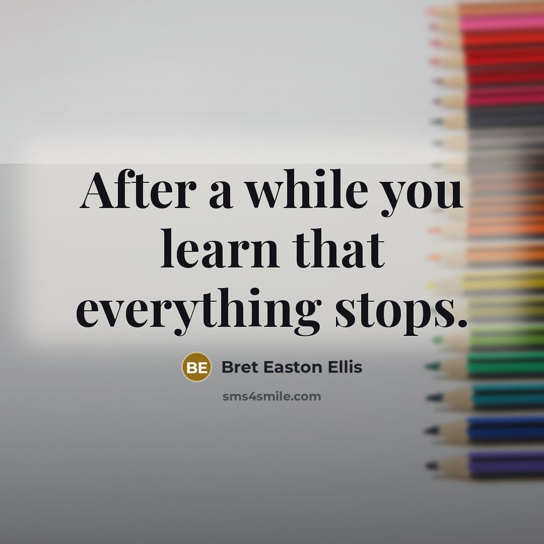 “After a while you learn that everything stops.” quote by Bret Easton Ellis