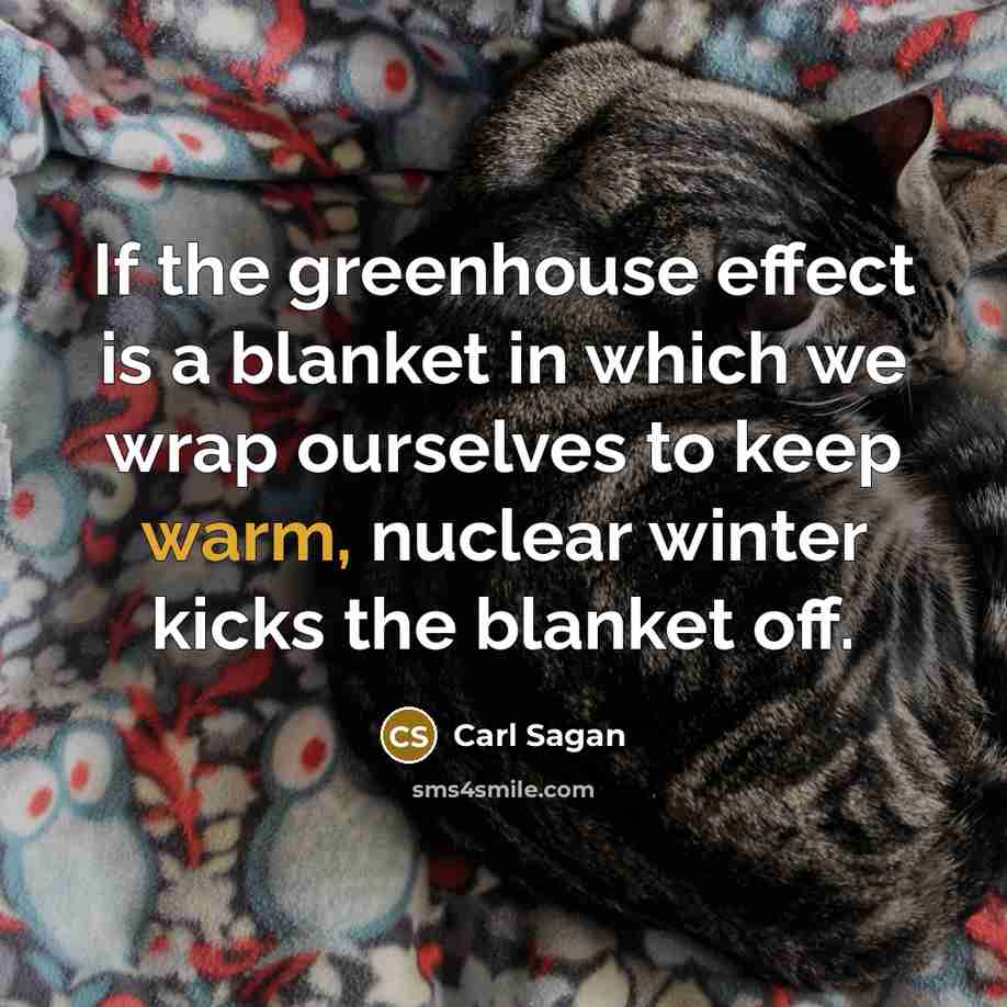 “If the greenhouse effect is a blanket in which we wrap ourselves to keep warm, nuclear winter kicks the blanket off.” quote by Carl Sagan