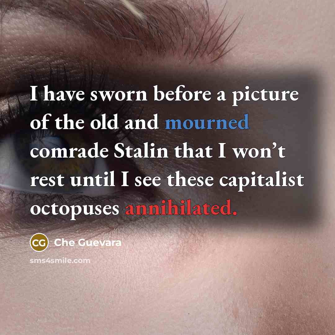 “I have sworn before a picture of the old and mourned comrade Stalin that I won’t rest until I see these capitalist octopuses annihilated.” quote by Che Guevara