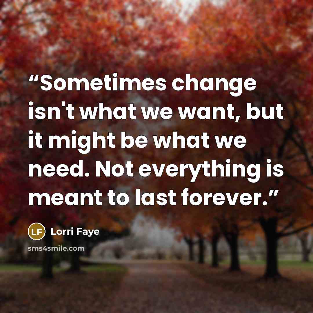 “Sometimes change isn't what we want, but it might be what we need. Not everything is meant to last forever.” quote by Lorri Faye