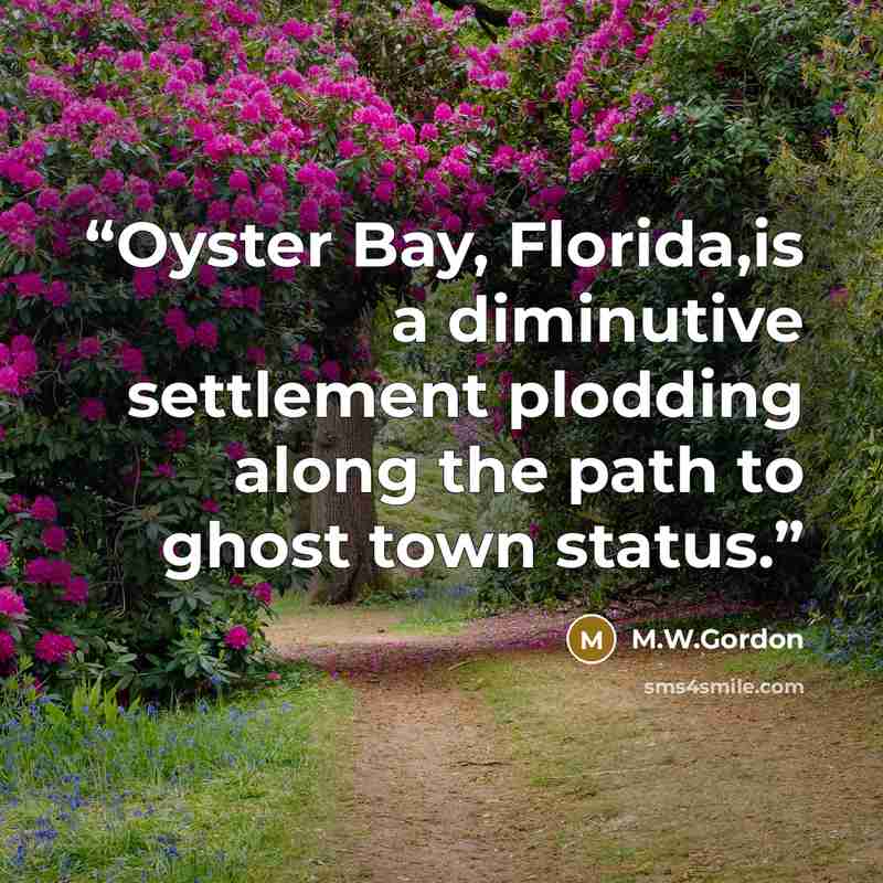 “Oyster Bay, Florida,is a diminutive settlement plodding along the path to ghost town status.” quote by M.W.Gordon
