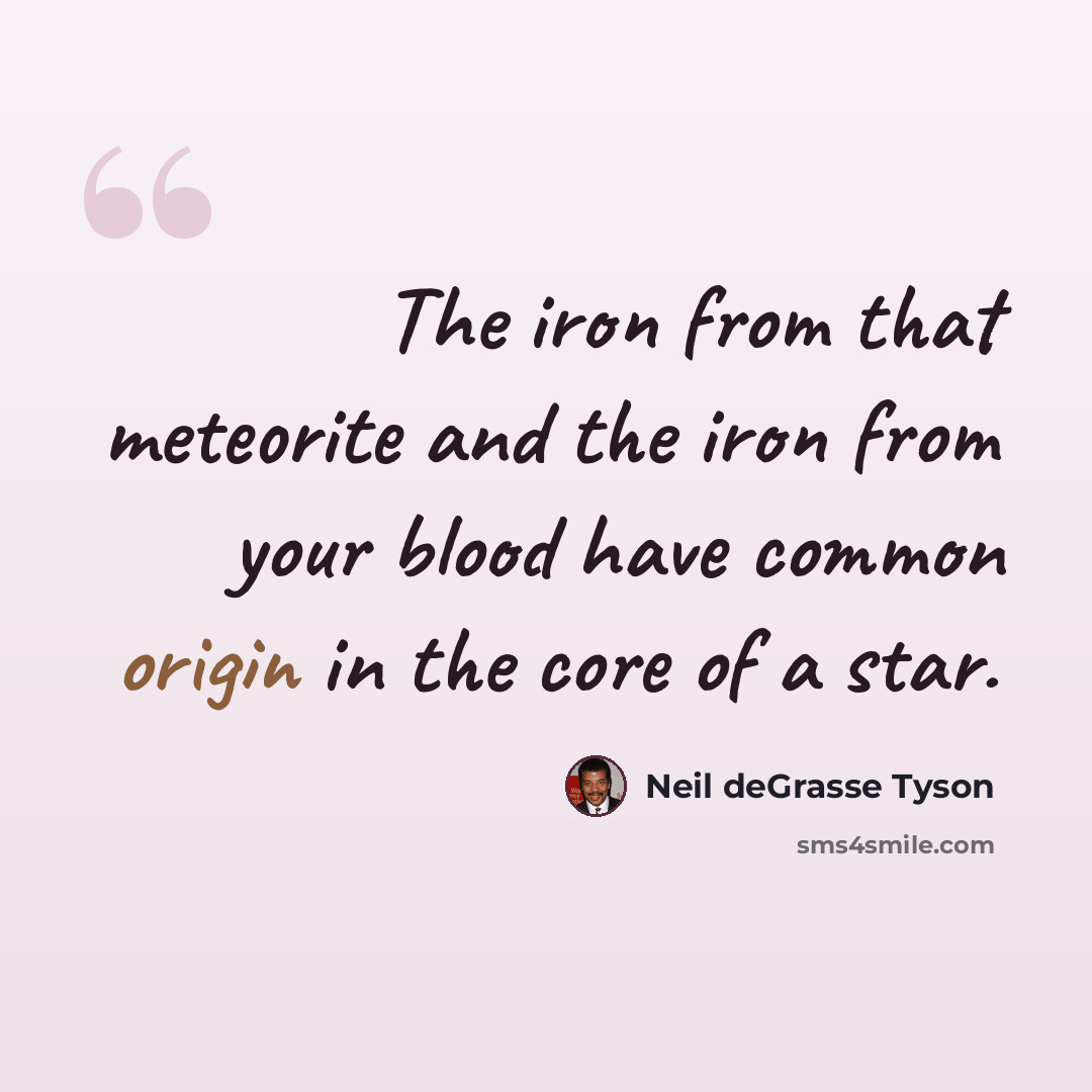 “The iron from that meteorite and the iron from your blood have common origin in the core of a star.” quote by Neil deGrasse Tyson