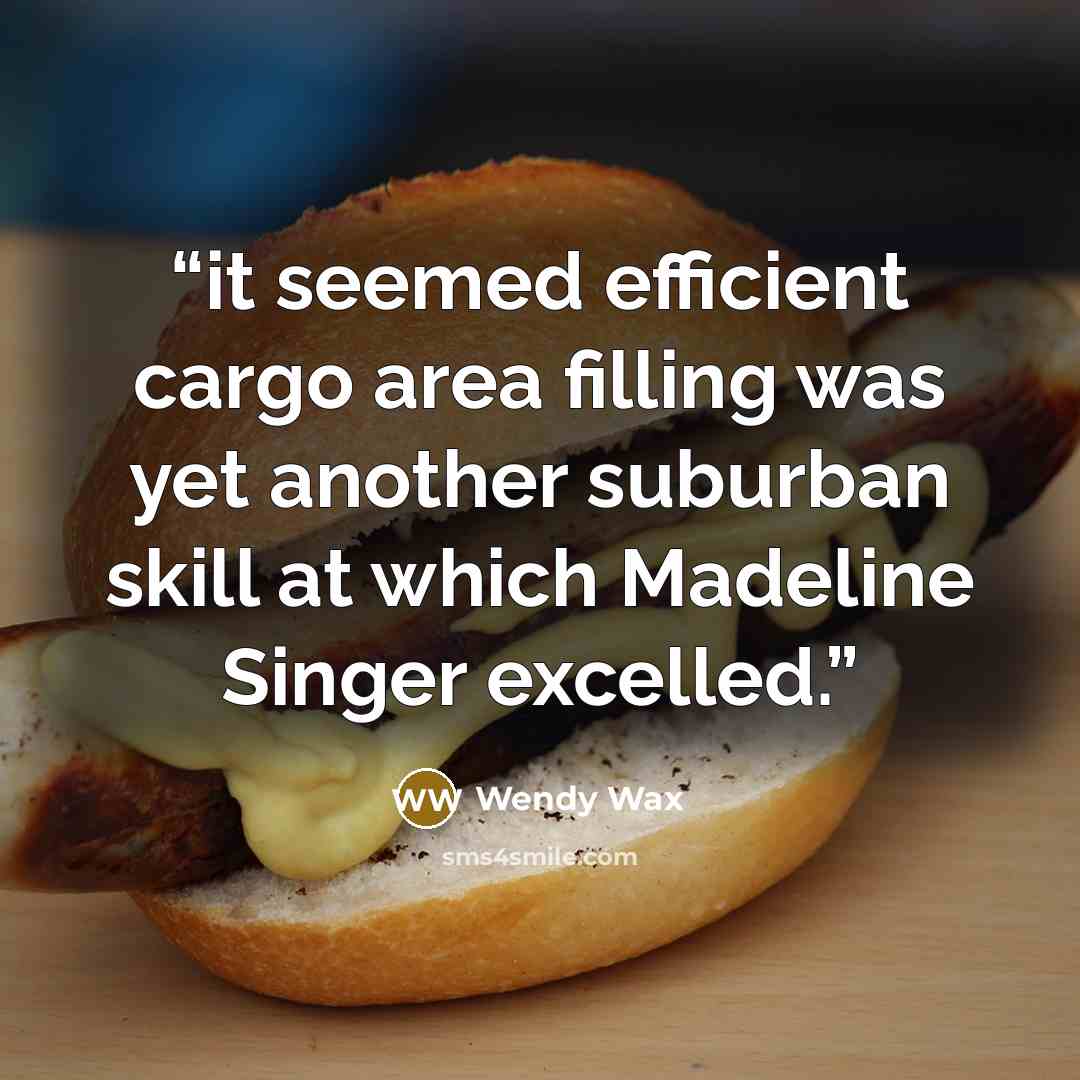 “it seemed efficient cargo area filling was yet another suburban skill at which Madeline Singer excelled.” quote by Wendy Wax