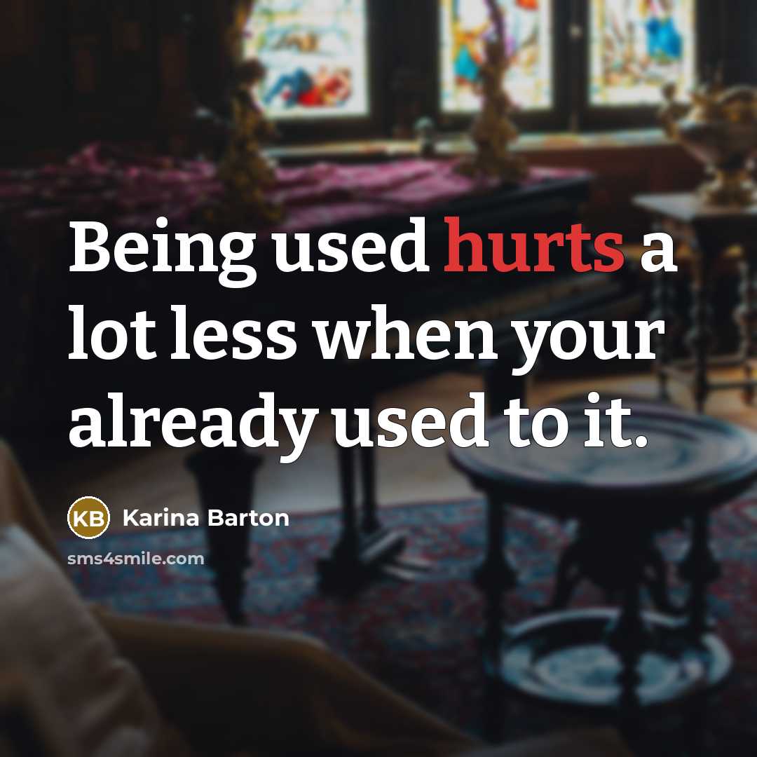 “Being used hurts a lot less when your already used to it.” quote by Karina Barton