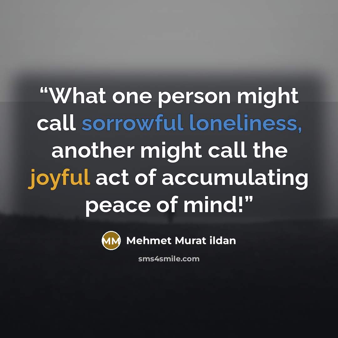 “What one person might call sorrowful loneliness, another might call the joyful act of accumulating peace of mind!” quote by Mehmet Murat ildan