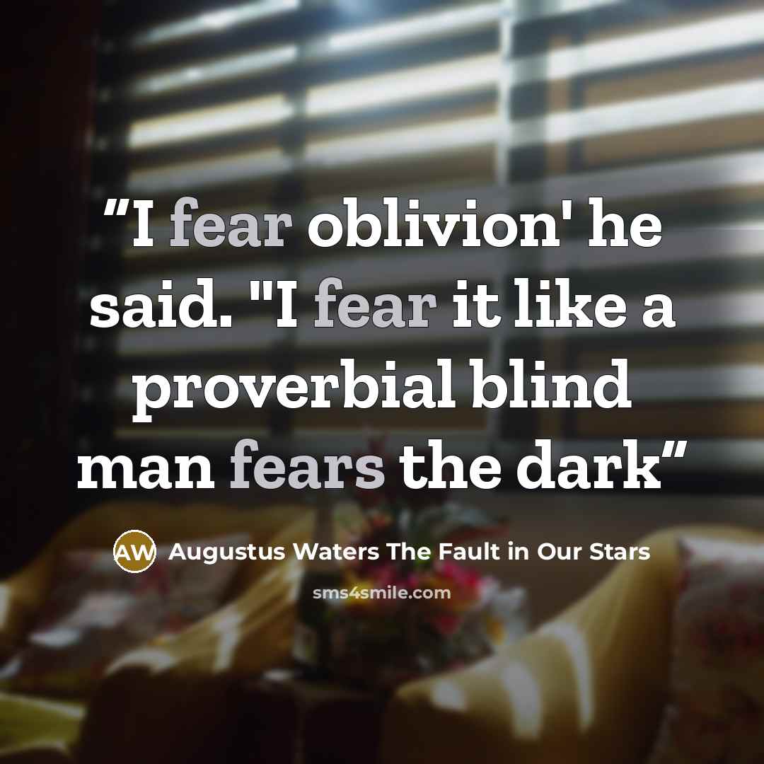 “I fear oblivion' he said. "I fear it like a proverbial blind man fears the dark” quote by Augustus Waters The Fault in Our Stars