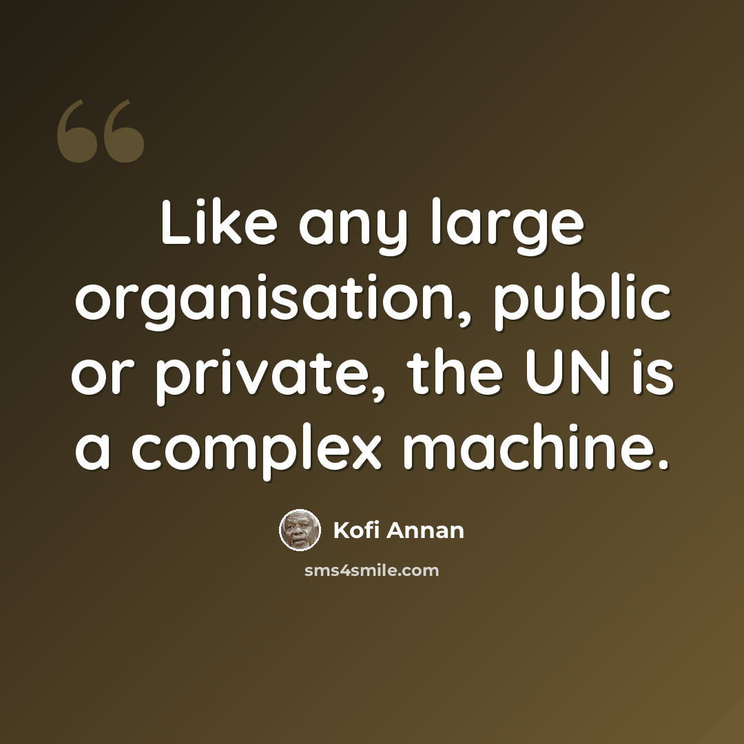 “Like any large organisation, public or private, the UN is a complex machine.” quote by Kofi Annan
