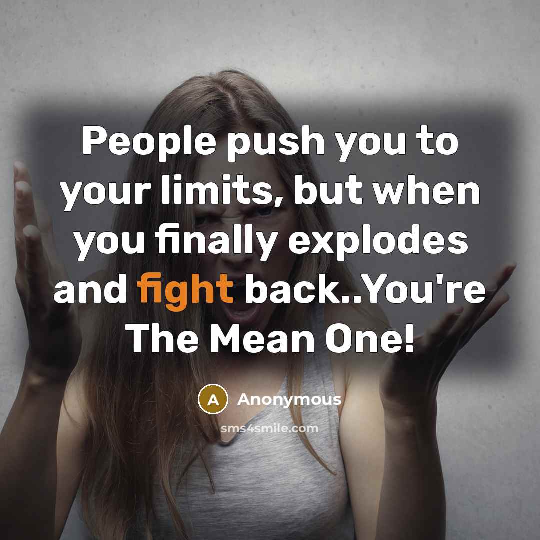 “People push you to your limits, but when you finally explodes and fight back..You're The Mean One!” quote by Anonymous