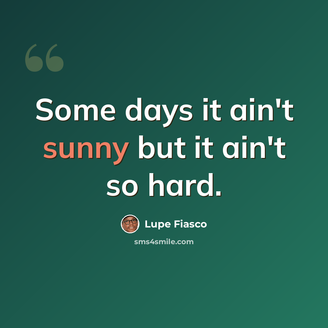 “Some days it ain't sunny but it ain't so hard.” quote by Lupe Fiasco