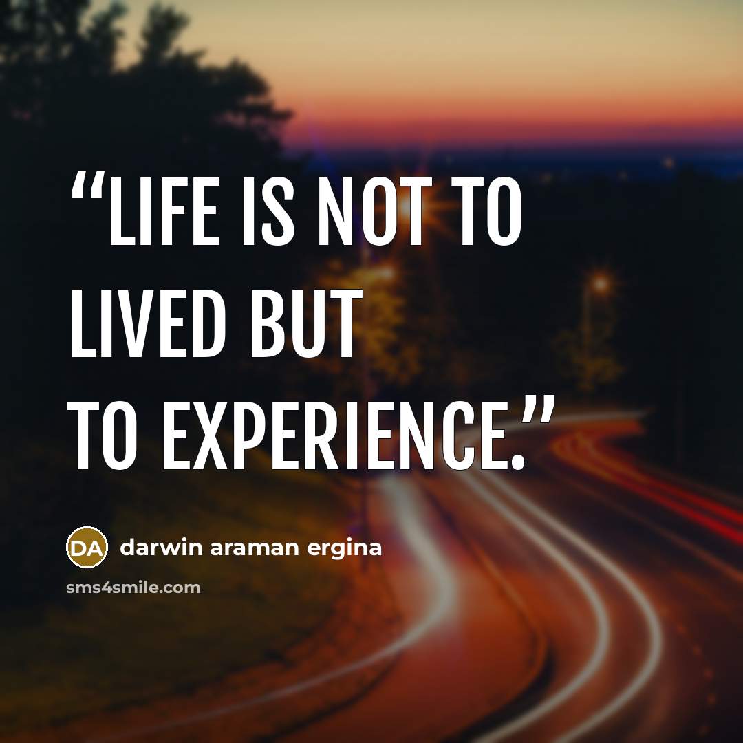 “life is not to lived but to experience.” quote by darwin araman ergina