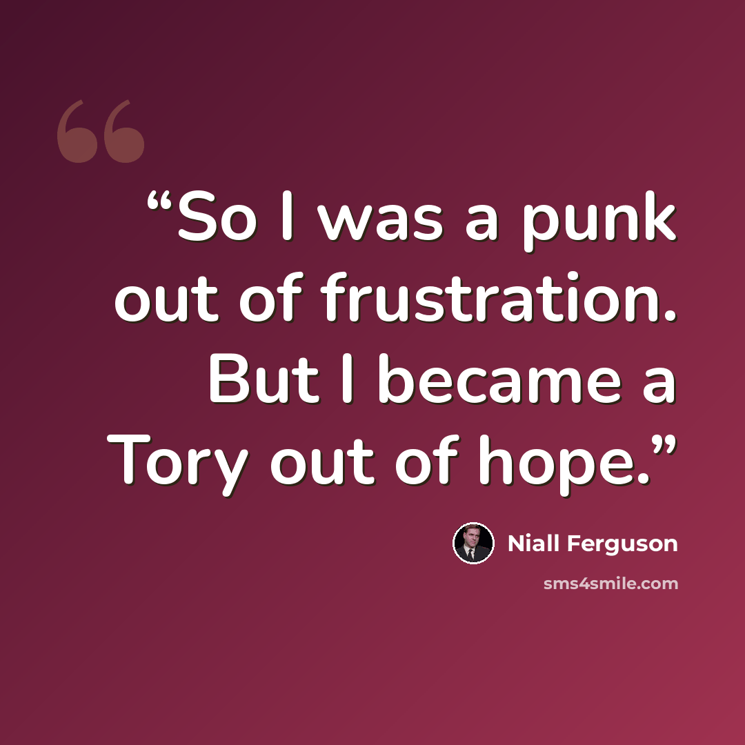 “So I was a punk out of frustration. But I became a Tory out of hope.” quote by Niall Ferguson