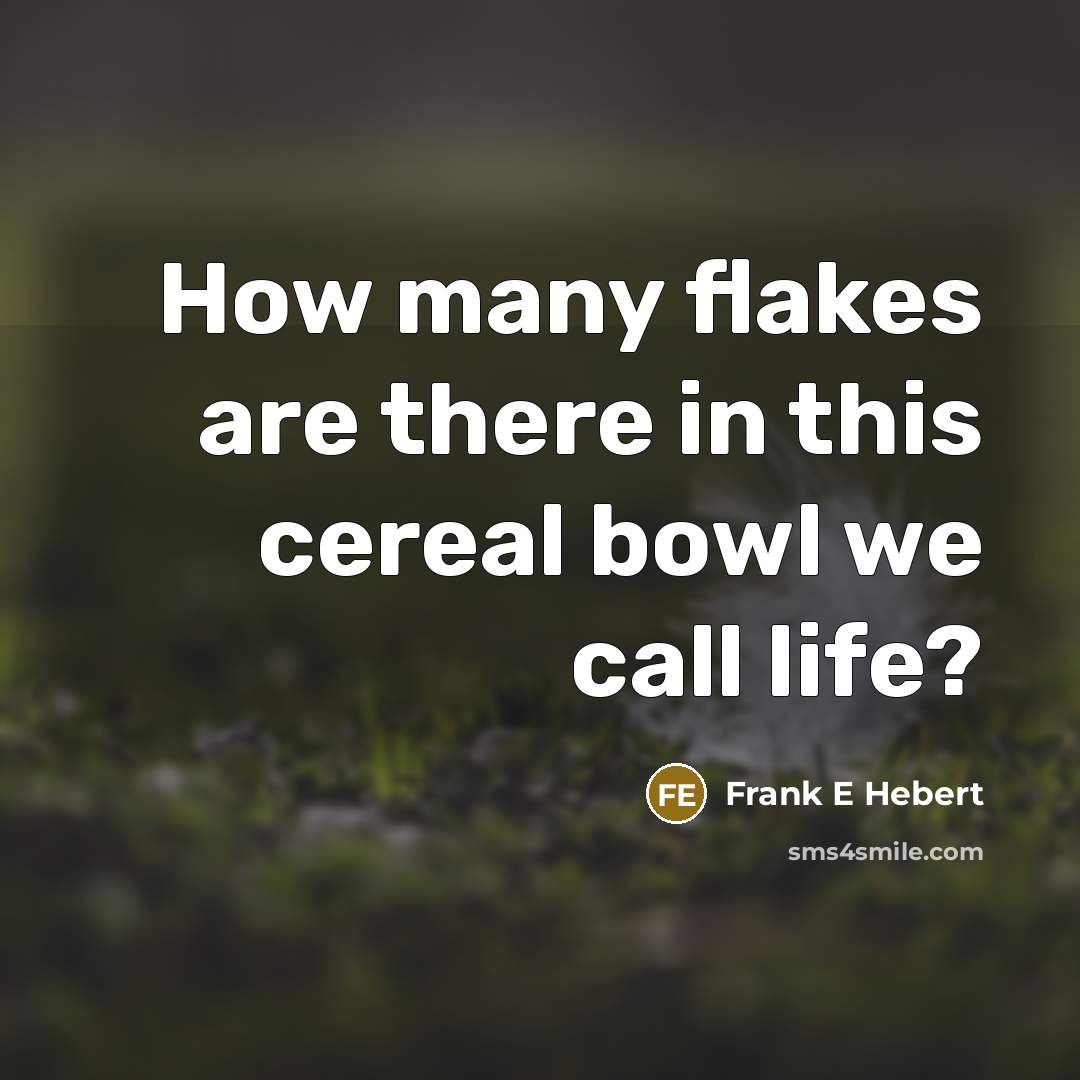 “How many flakes are there in this cereal bowl we call life?” quote by Frank E Hebert