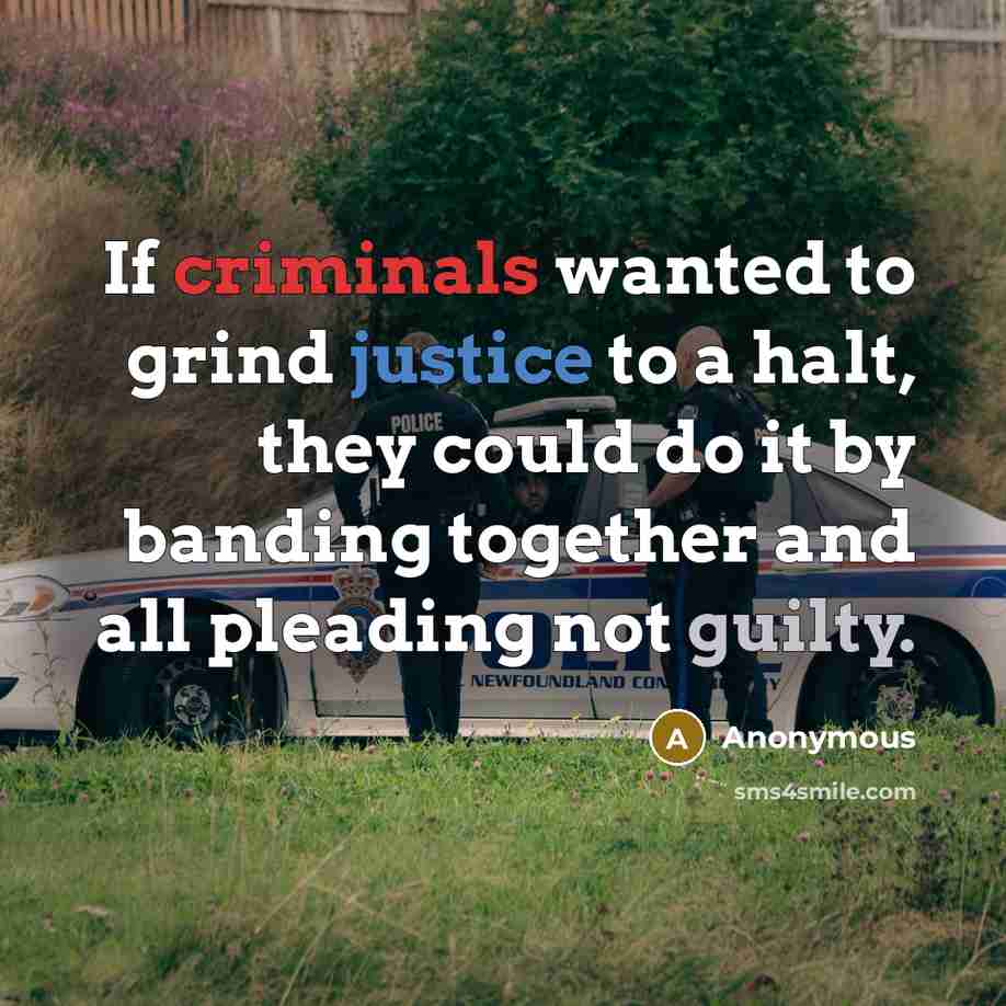 “If criminals wanted to grind justice to a halt, they could do it by banding together and all pleading not guilty.” quote by Anonymous