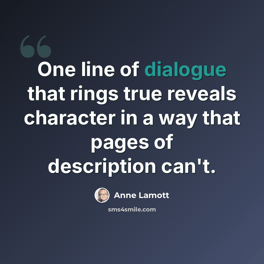 “One line of dialogue that rings true reveals character in a way that pages of description can't.” quote by Anne Lamott